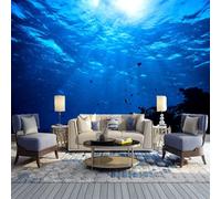 GIVLWF Papier Peint Panoramique de La Lumière Du Soleil Qui Brille Dans La Mer, Vue Sous-marine Déco de La Maison - Pour Salon Chambre D'enfant Décoration Murale 150 x 70 cm