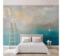 GIVLWF Papier Peint Panoramique de Texture Plaquée Or Bleu Mer Moderne, Soie 3D Non Auto-Adhésif Poster Murale Intissé - pour Chambre Salon Décoration Murale - 300 x 210 cm