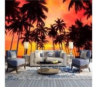 GIVLWF Papier Peint Panoramique Plage Tropicale Au Coucher Du Soleil, Taille De Palmier Poster Murale Intissé - pour Chambre Salon Décoration Murale - 300 x 210 cm