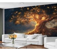 GIVLWF Papier peint - Papier peint doré fantaisie et décoration d'intérieur, arbre de vie, papier peint pour chambre à coucher, papier peint mythologie nordique pour salon, grande décoration murale