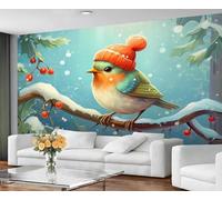 GIVLWF Papier peint - Papier peint imprimé oiseaux et décoration d'intérieur, papier peint d'hiver pour chambre à coucher, papier peint vert sarcelle pour salon, grande décoration murale, non