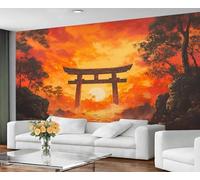 GIVLWF Papier peint - Papier peint japonais et décoration d'intérieur, papier peint japonais Torii pour chambre à coucher, papier peint d'animation coucher de soleil pour salon, grande peinture murale