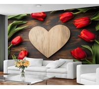 GIVLWF Papier peint, papier peint mural rouge tulipe et décoration de chambre, papier peint rustique pour chambre à coucher, papier peint de couple d'amour pour salon, non autocollant, peintures