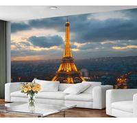 GIVLWF Papier peint - Papier peint paysage de Paris et décoration d'intérieur, papier peint pour chambre à coucher, vue nocturne sur la ville, grand papier peint, non autocollant