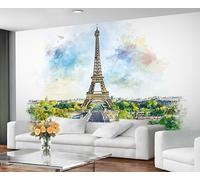 GIVLWF Papier peint Paris Home Decor & Mural, papier peint pour chambre à coucher, papier peint aquarelle dessin animé pour salon, grande décoration murale - Non autocollant