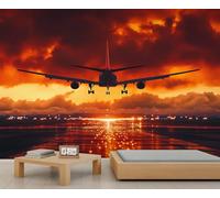 GIVLWF Papier peint - Paysage coucher de soleil décoration d'intérieur et grande peinture murale, papier peint de piste d'aéroport pour salon, chambre à coucher, papier peint non autocollant, paysage