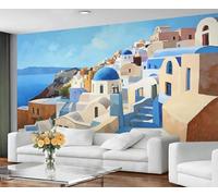 GIVLWF Papier peint - Paysage de bord de mer et grande peinture murale, papier peint de ville européenne pour salon, chambre à coucher, papier peint mural - Non autocollant, paysage de Santorin