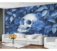 GIVLWF Papier peint pour chambre à coucher, motif tête de mort, rose gothique pour salon, grand papier peint et décoration de chambre, papier peint bleu - Non adhésif