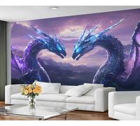 GIVLWF Papier peint - Purple Dragon Home Decor & Mural, papier peint autocollant pour salon, peinture murale Dragons mystérieux, papier peint fantastique pour chambre à coucher, à décoller et coller