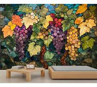 GIVLWF Papier peint - Raisins et fruits Décoration d'intérieur et grande peinture murale, papier peint botanique aquarelle pour chambre à coucher, papier peint pour salon, non autocollant, peinture