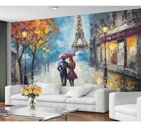 GIVLWF Papier peint romantique et mural - Papier peint scène de rue à décoller et à coller, papier peint pour chambre à coucher, peinture de Paris, grande peinture murale et décoration d'intérieur