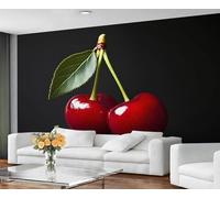 GIVLWF Papier peint rouge pour chambre à coucher, papier peint motif cerises fruits pour salon, grande décoration murale et décoration de chambre, papier peint noir - Non adhésif