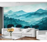 GIVLWF Papier peint vert sarcelle et décoration d'intérieur, papier peint éléphant africain pour salon, chambre à coucher, forêt naturelle, papier peint mural et décoration de chambre - Non adhésif