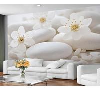 GIVLWF Papier peint zen et décoration murale, texture pierre, papier peint de chambre à coucher, papier peint floral blanc pour salon, grande peinture murale - Non adhésif