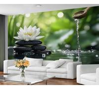 GIVLWF Papier peint zen pour salon, chambre à coucher, fleurs blanches, pierres noires pour murs, papier peint non autocollant et décoration d'intérieur