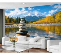 GIVLWF Papier peint Zen Stone pour chambre à coucher, papier peint de forêt de lac pour salon, grande décoration murale et décoration de chambre, papier peint naturel - Non adhésif