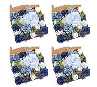 GIWFBQTR 4X Fleurs Artificielles Fausses Fleurs de Pivoine Bleu Poussiéreux Combo pour Bricolage Mariage Bouquets de Mariée Centres de Table Décorations pour