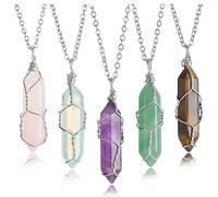 GIWFBQTR 5 PièCes Collier Pendentif en Cristal Hexagonal Naturel pour Femmes Fille Reiki GuéRison Cornaline Cristaux Colliers Pendentif
