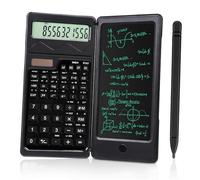 Giwnhvx 1 calculatrice scientifique pour étudiants, LED à 10 chiffres, alimentation solaire/batterie, calculatrice mathématique noire avec bloc-notes et stylo pour l'école