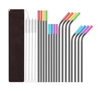 Giwnhvx 1 lot de pailles en acier inoxydable avec bouche en silicone, brosse à paille en métal, facile à installer, facile à utiliser, noir