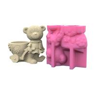 Giwnhvx 1 PCS Organisateur de Pinceaux à Maquillage/Porte-Pinceaux Artistique et Exquis & Moule de Pot de Plante Statue d'ours pour Jardin et Décoration de en Gel de Silice Rose