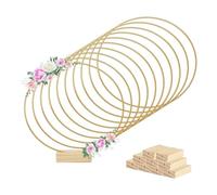 Giwnhvx 10 Pièces 8 Pouces en Métal Anneau Floral Pièce Maîtresse Bandes 10 Supports en Bois pour la Décoration de Table Bricolage Décoratif Tenture Murale Cerceaux en Bois en Bois pour L'Artisanat