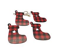Giwnhvx 10 PièCes Arbre de NoëL DéCorations Suspendues Pendentifs en Bois Ornements Simple CôTé Rouge Treillis Flocon de Neige Cadeau de NoëL 14