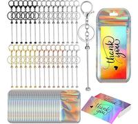 Giwnhvx 10 Pièces Porte-Clés en Perles en Vrac 10 Hologrammes 10 Cartes de Remerciement Bricolage Pendentif Artisanat Fabrication de Porte-Clés en Perles en Métal Bricolage Porte-Clés en P