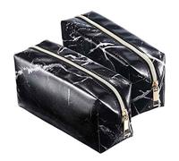 Giwnhvx 2 Pièces de Toilette Cosmétique Trousse de Maquillage Pochette Or Sac de Rangement Pour Fermeture À Glissière Motif en Marbre Maquillage Portable Brosses Sac (Noir)