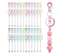 Giwnhvx 24 Porte-Clés en Perles, Kit de Fabrication de Porte-Clés en Perles Vierges à Faire Soi-Même pour Pendentifs, Cadeaux Faits à la Main comme Indiqué