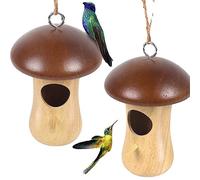 Giwnhvx 2pcs Forme de Champignon Jardin Décoration Extérieure Moineau Cage Hirondelle Oiseau Maison Arbre Suspendu Mangeoire Nids d'oiseaux en Bois