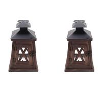 Giwnhvx 2X Bougeoir DéCoratif en Bois Rustique Lanterne Vintage Bougeoir Suspendu pour IntéRieur ExtéRieur Rustique Vintage Fer Forgé Bougeoir en Bois Lampe à Vent Artisanat en Bois