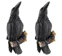 Giwnhvx 2X Corbeau Statue Faux Corbeau Résine Statue Oiseau Corbeau Sculpture en Plein Air Corbeaux Halloween Décor Eauves Décoration