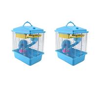 Giwnhvx 2X Cottage Cage pour Hamster avec Lucarne Transparent Double Couche pour Hamster Golden Hamster Pet Blue