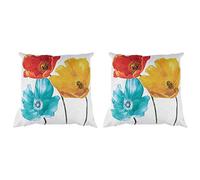 Giwnhvx 2X Flax Coussin Carré Couvre-lit Coussin Charmant Tricolore Rouge Jaune Bleu Fleurs de Pavot