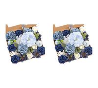Giwnhvx 2X Fleurs Artificielles Fausses Fleurs de Pivoine Bleu Poussiéreux Combo pour Bricolage Mariage Bouquets de Mariée Centres de Table Décorations pour