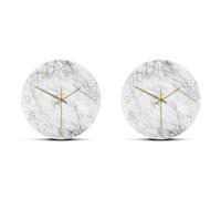 Giwnhvx 2X Quartz Analogique Calme Marbre Horloge Murale 3D Chic Blanc Marbre Imprimer Moderne Rond Mur Montre Nordique Créativité Décor à