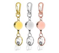 Giwnhvx 3 Pièces de Porte-Badge Rétractable, Doré, Argenté et Or Rose, Chaîne Porte-Clés Rétractable Robuste avec Mousqueton, Clip de Ceinture, Support de Badge D'Identification.