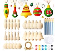Giwnhvx 30 Décorations en Bois Artisanales Inachevées, Ornements Suspendus pour Les Fêtes avec Fournitures de Peinture pour la Peinture Artistique à Faire Soi-Même
