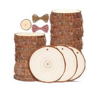 Giwnhvx 30 Pièces de Ronds Naturels, Cercles en Bois Non, Ornements en Bois, Fournitures Artisanales, Tranches de Bois de 3,5 à 4,0 Pouces