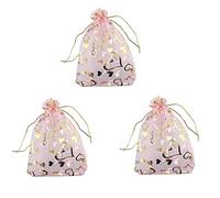 Giwnhvx 300 Pcs 9X12 cm Coeur Imprimé Sacs en Organza Rose Bijoux Sacs Sacs Sacs en Organza Cordon de serrage Sacs Cadeau
