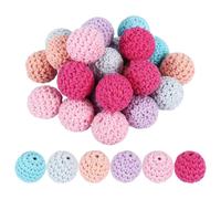 Giwnhvx 30pcs Perles en Bois 20mm Perles en Bois à Enfiler, Perles en Bois au Crochet Boules en Bois avec Trou Perles au Crochet Colorées Perles Rondes en Bois Perles en Bois Naturelles au Crochet