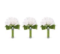 Giwnhvx 3X Bouquet de Mariée Demoiselle d'honneur Fleur Mariage Bouquet de Fleurs Artificielles Rose Bouquet de Mariée Vert Ruban Blanc