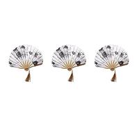 Giwnhvx 3X Chinois Gris Pivoine Fleur Bambou Tissu Pliant Danse Ventilateur à Main Blanc