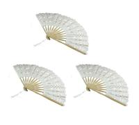 Giwnhvx 3X L'Eventail A Main Pliable en Dentelle en Coton pour la Decoration de Mariage Nuptiale (Beige)
