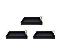 Giwnhvx 3X Plateau de service carré en cuir PU plat cosmétique articles divers plateau de rangement de table avec poignée (Noir)