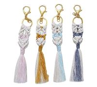 Giwnhvx 4 PièCes Mini Porte-CléS en Macramé Breloques de Sac TisséEs Boho avec Accessoire de Glands pour Fournitures de Sac à Main de Clé de Voiture
