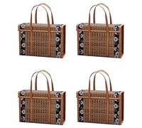 Giwnhvx 4X Panier de pique-nique Tressé Sac de Rangement En Osier, Poignée Pliée pour Fruits Poignée pour Aliments Panier Pliable En Bambou pour Herbe En Rotin