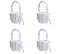 Giwnhvx 4X Romantique Blanc Satine de Noeud Papillon, Fete de Mariage, Fille de Fleur, Panier