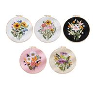 Giwnhvx 5 Ensembles de Broderie pour Débutants Adultes, Comprenant Un Motif de Fleurs Estampillé, Un Tambour, des Fils de Couleur, des Outils, Une Fine Fabrication